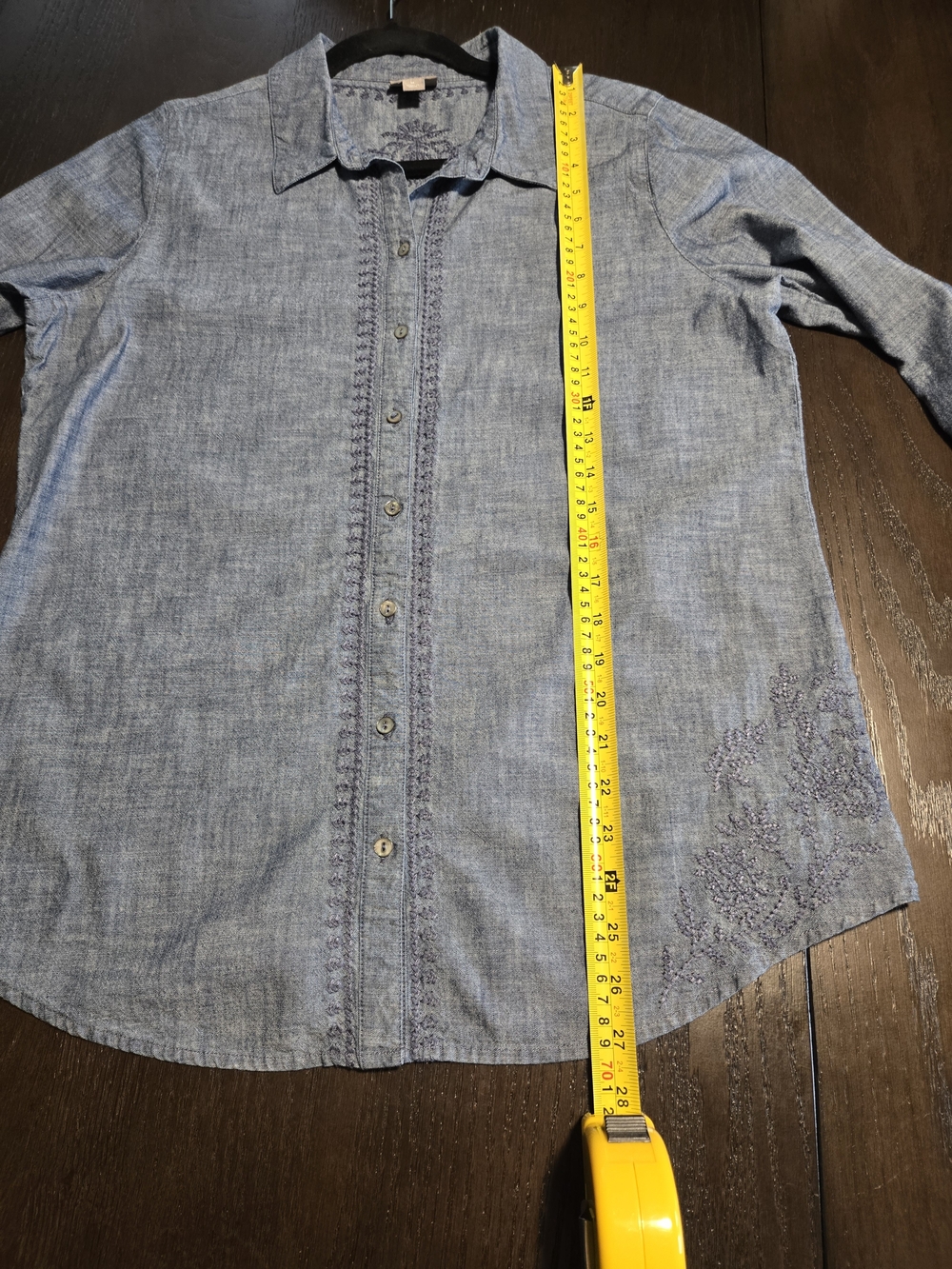 J. Jill Blue Chambray Embroidered Button Down Shirt. 100% Cotton. - Picture 12 of 14